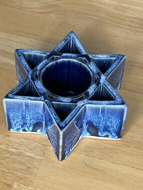 Bay Pottery Candlepots Blue Ceramic Hanukkah Star of David Candleholder